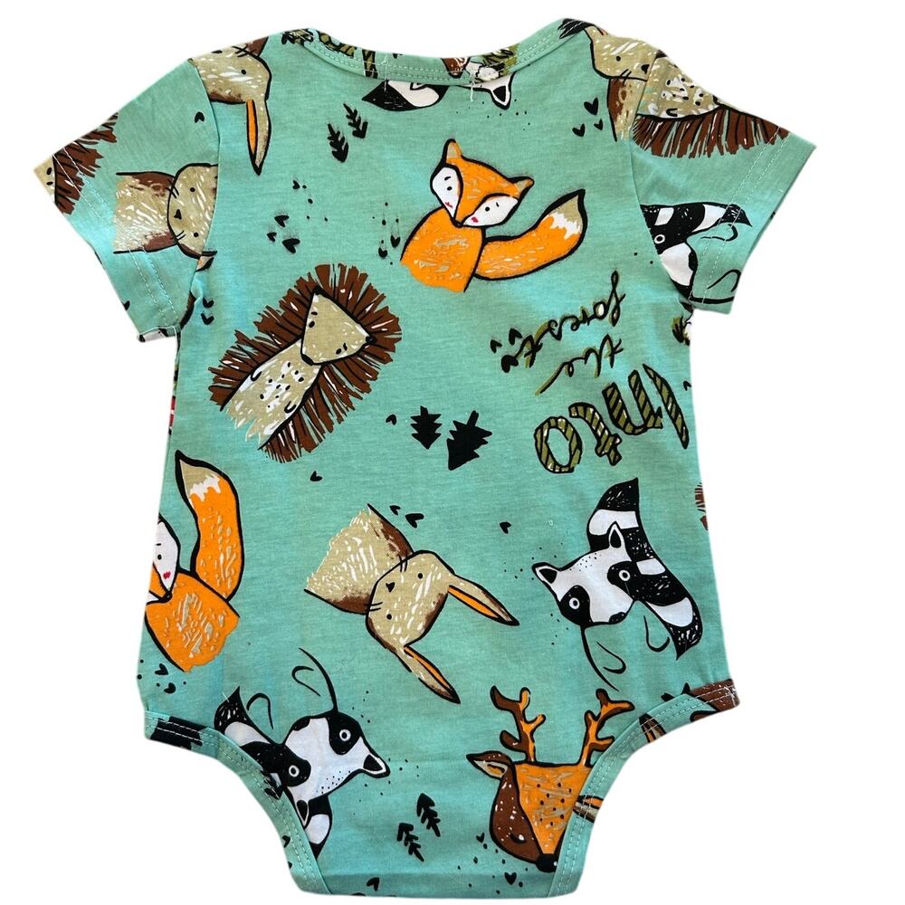 LOT of 2 Infant Unisex One Piece Body Suit With Forest Animals 0-6 Months